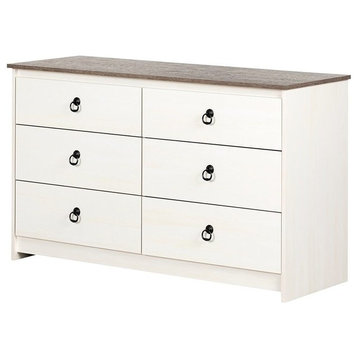 South Shore Plenny 6 Drawer Double Dresser in White and Weathered Oak