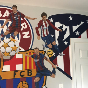 European Football/Soccer Clubs Mural, hand-painted in a bedroom by Tom Taylor