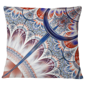 Brown Blue Fractal Flower Pattern Floral Throw Pillow, 16"x16"