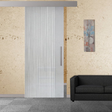 Sliding Glass Door With Opaque And Frosted Design ALU100, 28"x81", Right