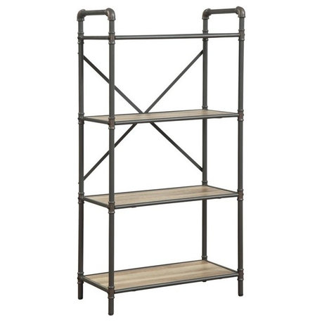 ACME Itzel 4 Wooden Tiers Rectangular Bookshelf in Antique Oak and Sandy Gray