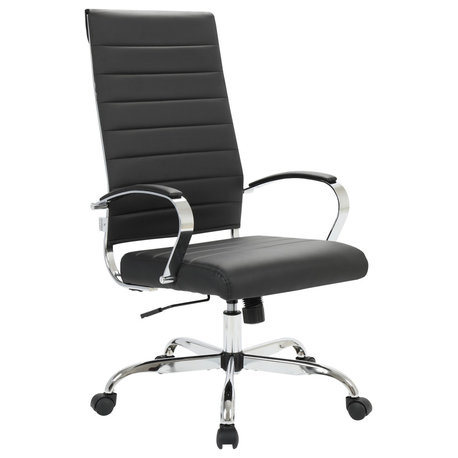 LeisureMod Benmar High-Back Adjustable Leather Office Chair, Black