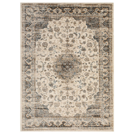 Ivory Distressed Bohemian Isabella Medallion Rug, 4' 3 X 5'10