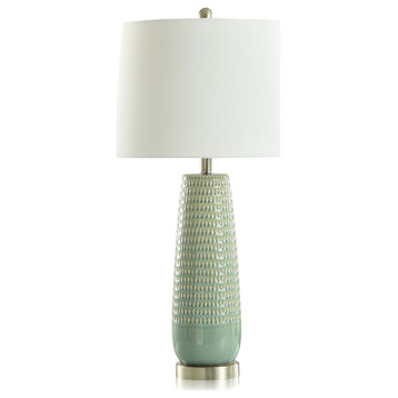 Starlite Ceramic Table Lamp Dimpled Luster Sage Finish Off-White Shade