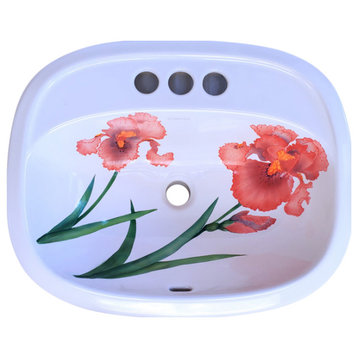 Vibrant Handpainted Iris Oval Bathroom Sink