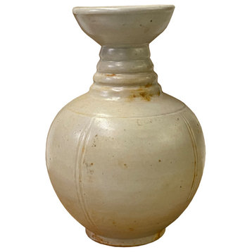 Chinese Handmade Ceramic Cream Off White Wide Vase Jar Hws2723