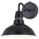 Vaxcel - Buena Park 1-Light Dusk to Dawn Black Dome Barn Wall Lantern - Modern charm is at its best in the Buena Park wall light. A monochrome finish of matte black accented by vintage black highlight this fixture's striking appeal. The short gooseneck follows this barn light styled shade to its downward facing position. The white inner finish provides a soft glow of light on the subject below. The Buena Park collection is a stylish way to welcome you home. Add this to any outdoor or indoor space where a modern farmhouse style will be accentuated.