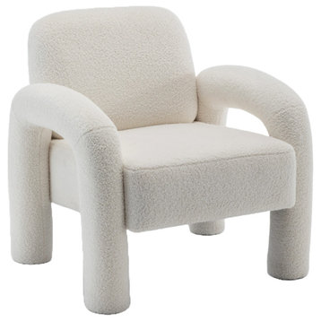 Sherpa Upholstered  Accent Arm Chair, Teddy Single Sofa  for Living Room, Cream White