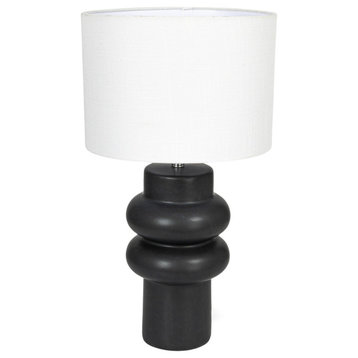 Stoneware Table Lamp With Linen Shade and Inline Switch, Black