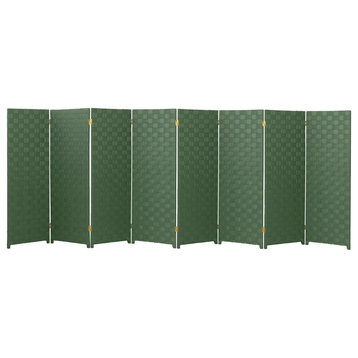 4 ft. Short Woven Fiber Outdoor All Weather Room Divider 8 Panel Green