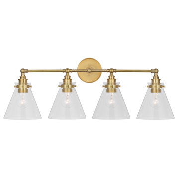 Parkington 32" Four Light Bath Bar in Antique-Burnished Brass with Clear Glass