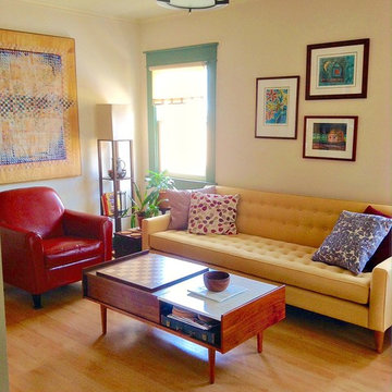 Yellow Mod Sofa w/ Red Leather Chair | The Sofa Company