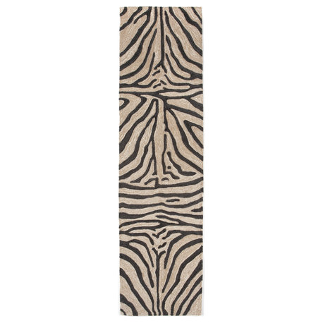 Ravella Zebra Indoor/Outdoor Rug, Black, 2'x8' Runner