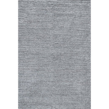 nuLOOM Braided Cotton Wool Hand Woven Chunky Cable Area Rug, Light Blue 6'x9'
