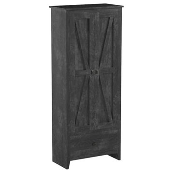 Farmhouse Tall Storage Cabinet, 2 Doors With Adjustable Shelves, Rustic Gray