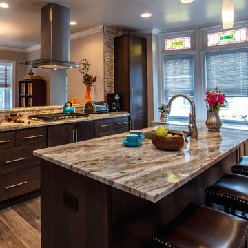 Contemporary Dark-Wood Kitchen Remodel | Stone Countertops & Sleek Open Layout
