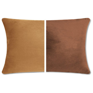 Reversible Cover Throw Pillow, 2 Piece, Saddle Brown, 12x20, Down Feather