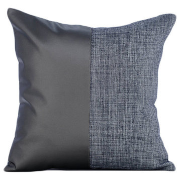 Charcoal Gray Leather N Jute, 16"x16" Faux Leather Gray Pillow Covers