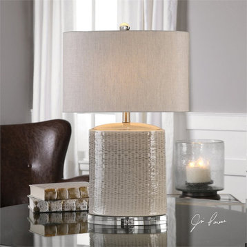 Bowery Hill Contemporary Table Lamp in Taupe and Beige