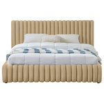 Meridian Furniture - Nico Black Velvet Upholstered Bed, Camel, Full - Bring upscale modernity to your bedroom space with this stunningly elegant, sumptuously appointed Nico bed. This full bed has deep vertical channel tufting on the headboard and footboard, adding textural beauty that instantly catches the eye. The entire bed is upholstered in camel velvet for a luxurious design that makes the bed the star of the show. A padded headboard supports your back while you binge watch TV in bed or read a book.