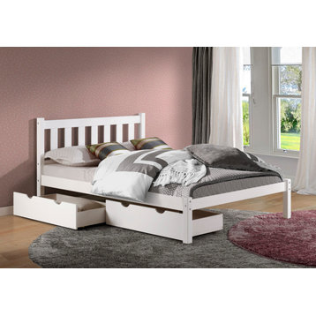 Poppy Full Wood Platform Bed, Storage Drawers, White