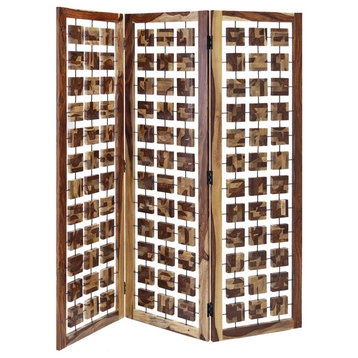 HomeRoots Contemporary Wood Squares 3 Panel Room Divider Screen
