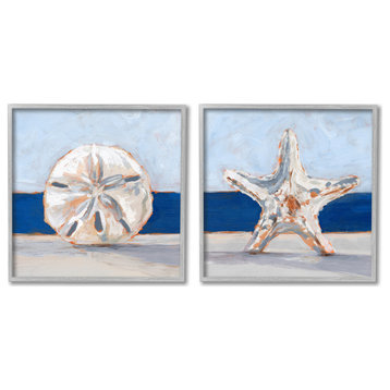 Sea Life Starfish Seashell Painting Beach Marine Animal, 2pc, each 17 x 17