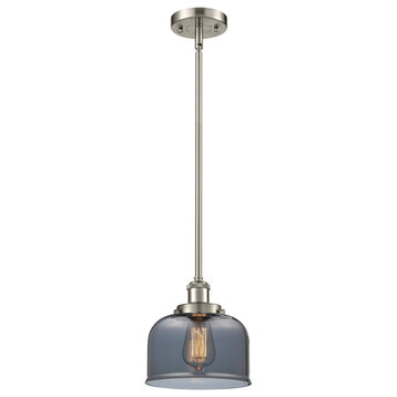 Ballston Large Bell 1 Light Pendant, Brushed Satin Nickel, Plated Smoke Glass