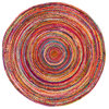Braided Multicolored Round Cotton Rug, 8'