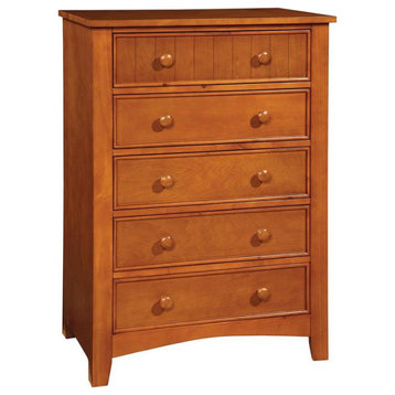 Furniture of America Dimanche Solid Wood 5-Drawer Chest in Oak