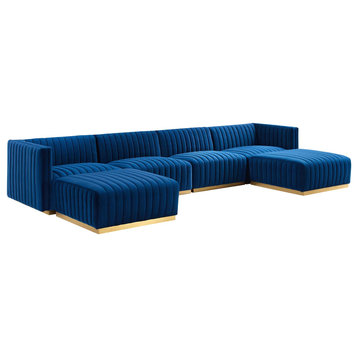 Conjure Channel Tufted Velvet 6-Piece Sectional, Gold Navy
