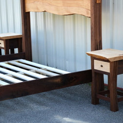 Live Edge Maple King Sized Bed with Walnut Posts and Matching Nightstands - Bedroom Furniture Sets