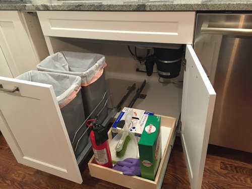 Trash pullout and drawer under sink finally installed