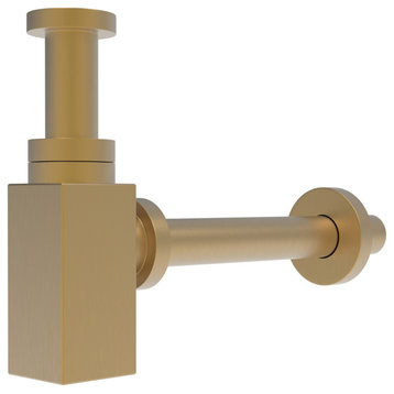 1.5" Square Bottle Adjustable Brass P-Trap, Brushed Gold