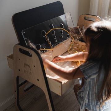 Montessori children table/ desk Julle with acrylic & blackboard and sandbox