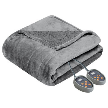 Beautyrest Solid Knitted Microlight Heated Blanket, Gray, Queen