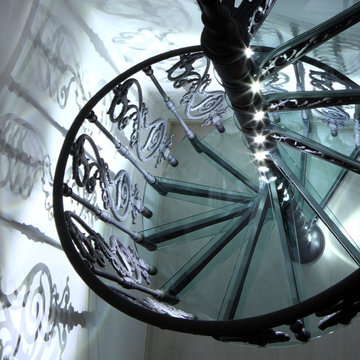 spiral staircase with glass step