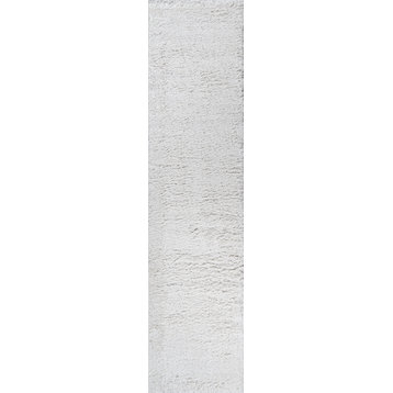 Groovy Solid Shag Rug, Ivory, 2x10