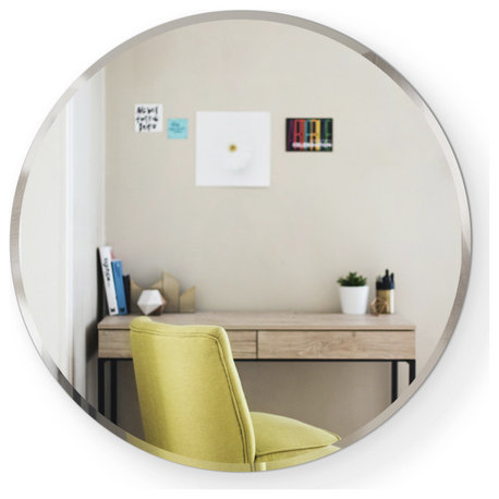 Round Beveled Polished Frameless Wall Mirror With Hooks, 30"