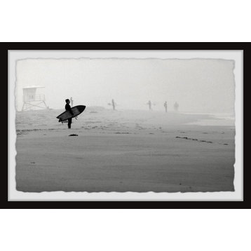 "Foggy Beach Surfing" Framed Painting Print, 18x12