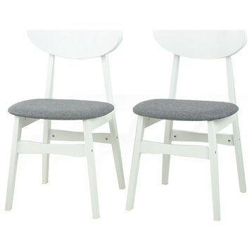 Set of 2 Solid Wood Yumiko Dining Kitchen Side Chairs w/Padded Seat, White color