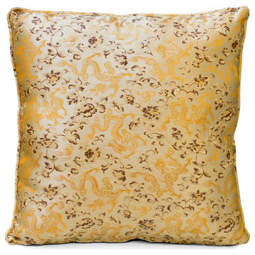 Gold Silk Chinese Dragon Pillow (#52), Gold