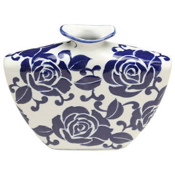 9" Flat Blue & White Vase
