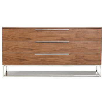 Modrest Heloise Contemporary Walnut and Stainless Steel Dresser