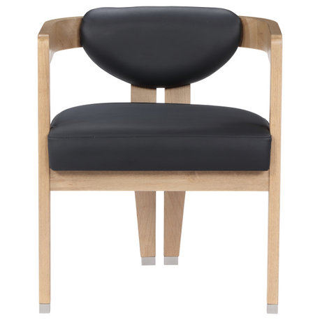 Carlyle Faux Leather Upholstered Dining Chair, Black, Natural Finish