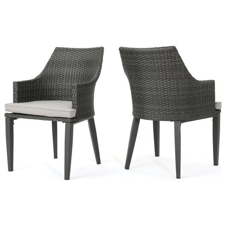 GDF Studio Hillcrest Outdoor Wicker Dining Chairs, Set of 2, Gray/Light Gray