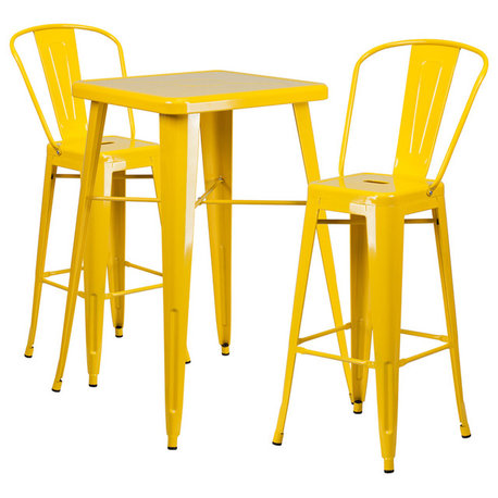 Flash Commercial 23.75" SQ Yellow Bar Set, 2 Stools - CH-31330B-2-30GB-YL-GG