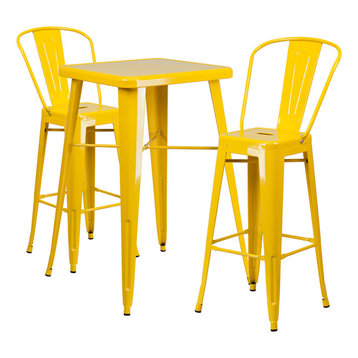 Flash Furniture Yellow Metal Indoor-Outdoor Bar Table Set With 2 Barstools