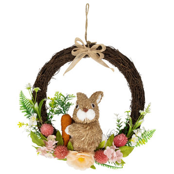 Floral Grapevine Spring Easter Wreath With Rabbit 12"