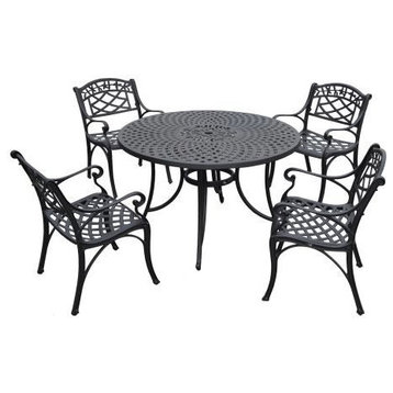 Sedona 46" 5-Piece Outdoor Dining Set Black, 46" Table & 4 Armchairs